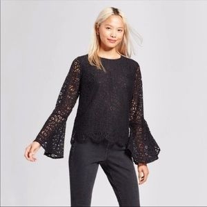 Mossimo black lace bell sleeve top S